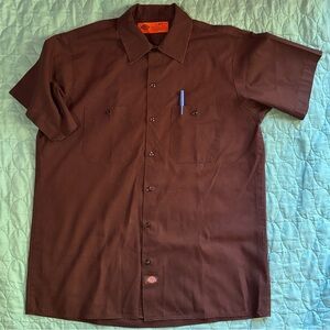 Dickies Men's Short Sleeve Button-down Work Shirt - Men’s Large - BROWN